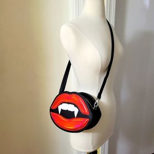 Red Lip & Vampire Teeth Crossbody with adjustable Strap